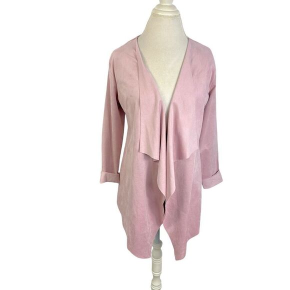 Soft Surroundings Blush Pink Micro Suede Cardigan Drape Open Front Size M - Picture 1 of 12